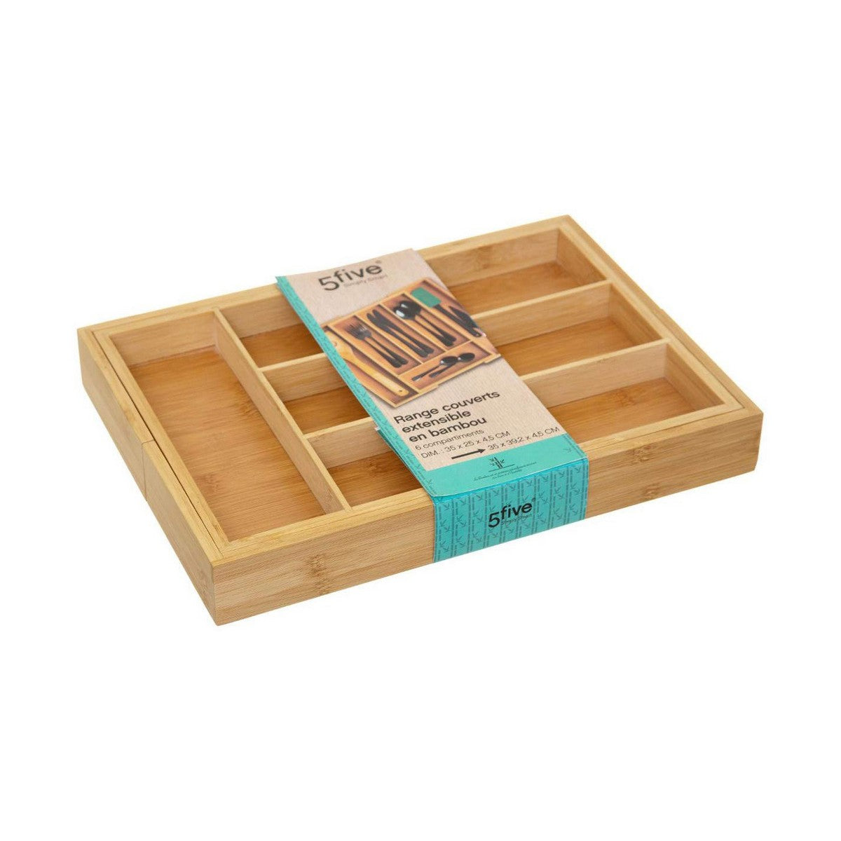 Organizador de Talheres de Madeira Bambu (34 x 25 x 4,5 cm)