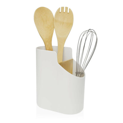 Recipiente para Utensílios de Cozinha Branco 8,5 x 17,6 x 15 cm ABS Bambu