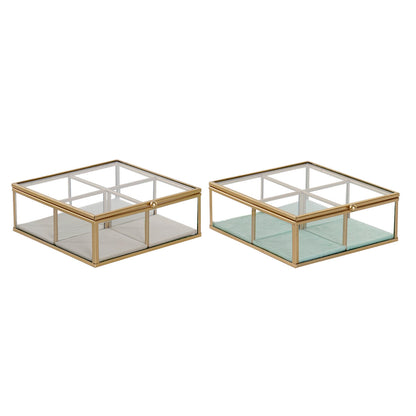 Guarda-Joias Decor Verde Cinzento claro Metal Cristal 15 x 15 x 5,5 cm (2 Unidades)