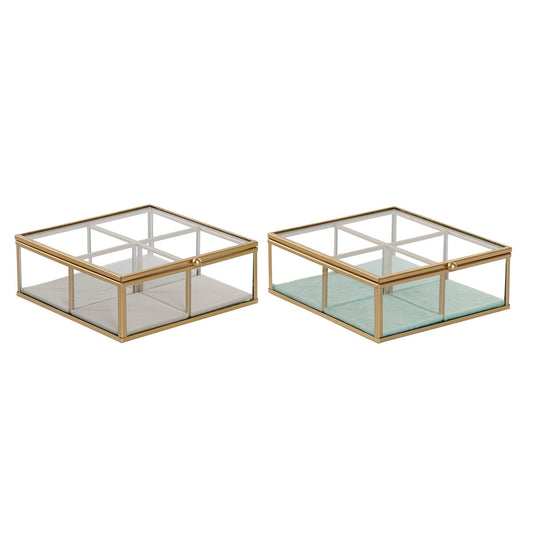 Guarda-Joias Decor Verde Cinzento claro Metal Cristal 15 x 15 x 5,5 cm (2 Unidades)