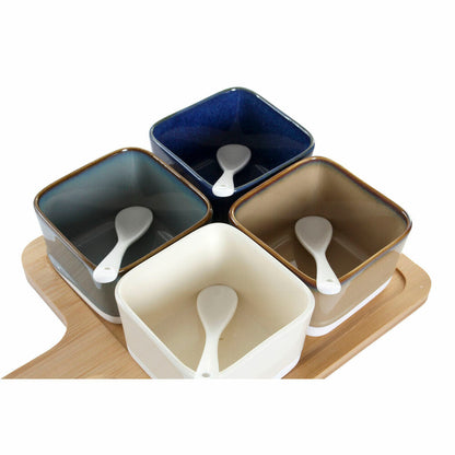 Conjunto para Aperitivos em Porcelana Bege Azul Castanho Verde Moderno