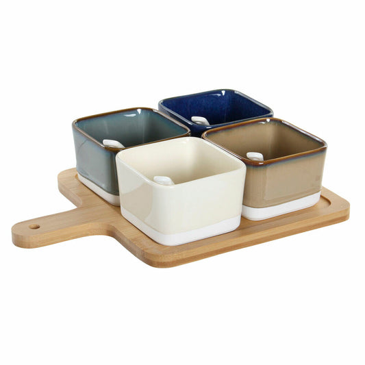 Conjunto para Aperitivos em Porcelana Bege Azul Castanho Verde Moderno