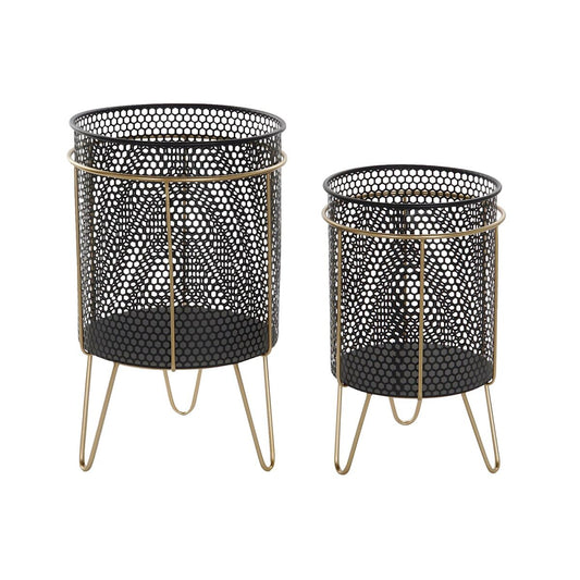 Conjunto de vasos DKD Home Decor Preto Dourado Metal Loft 36 x 36 x 58 cm