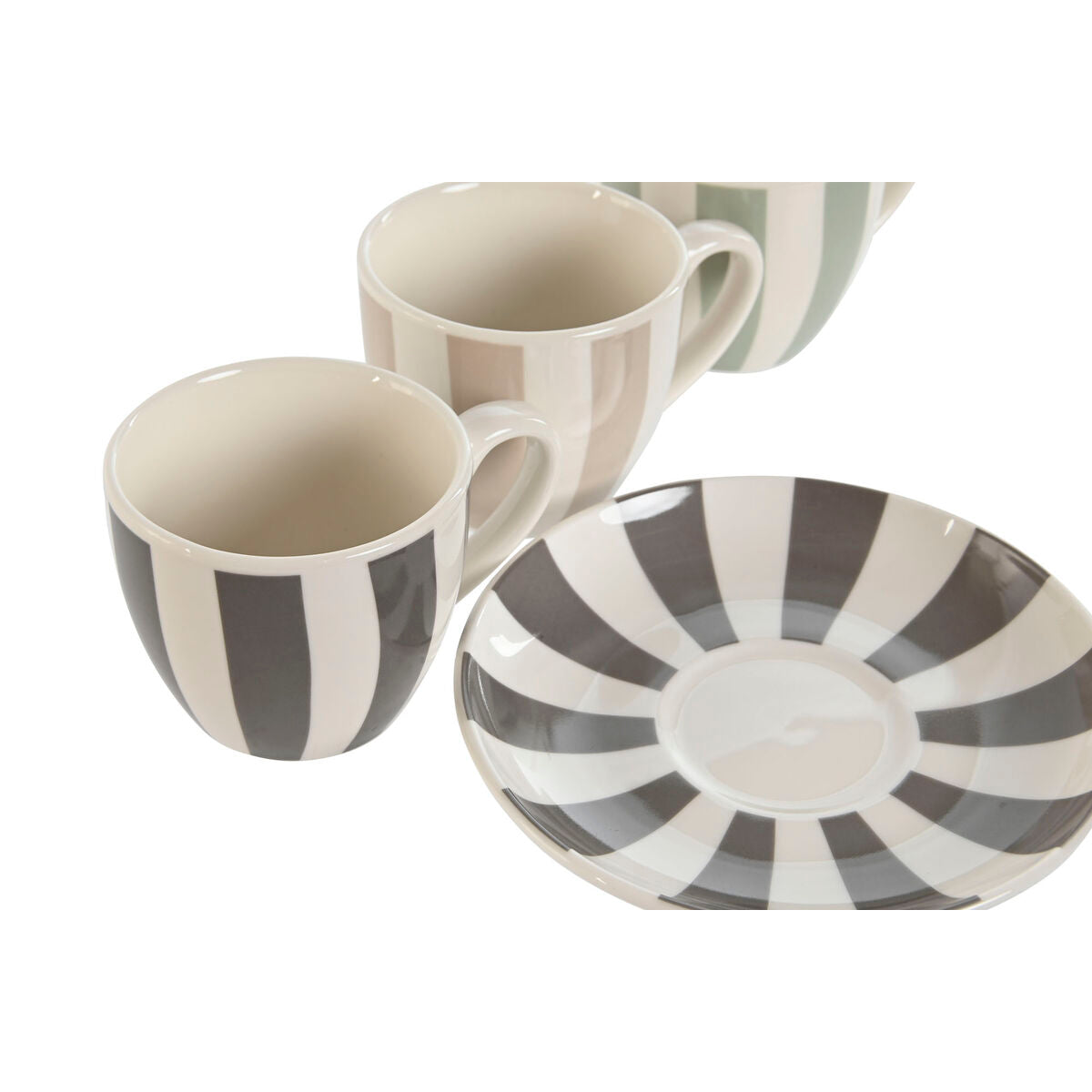 Conjunto de 6 Chávenas com Prato Verde, Bege e Cinzento em Porcelana