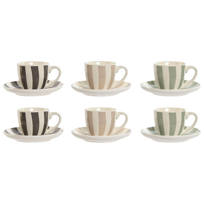 Conjunto de 6 Chávenas com Prato Verde, Bege e Cinzento em Porcelana