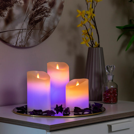 Velas LED Multicor Efeito Chama com Comando 3 Unidades