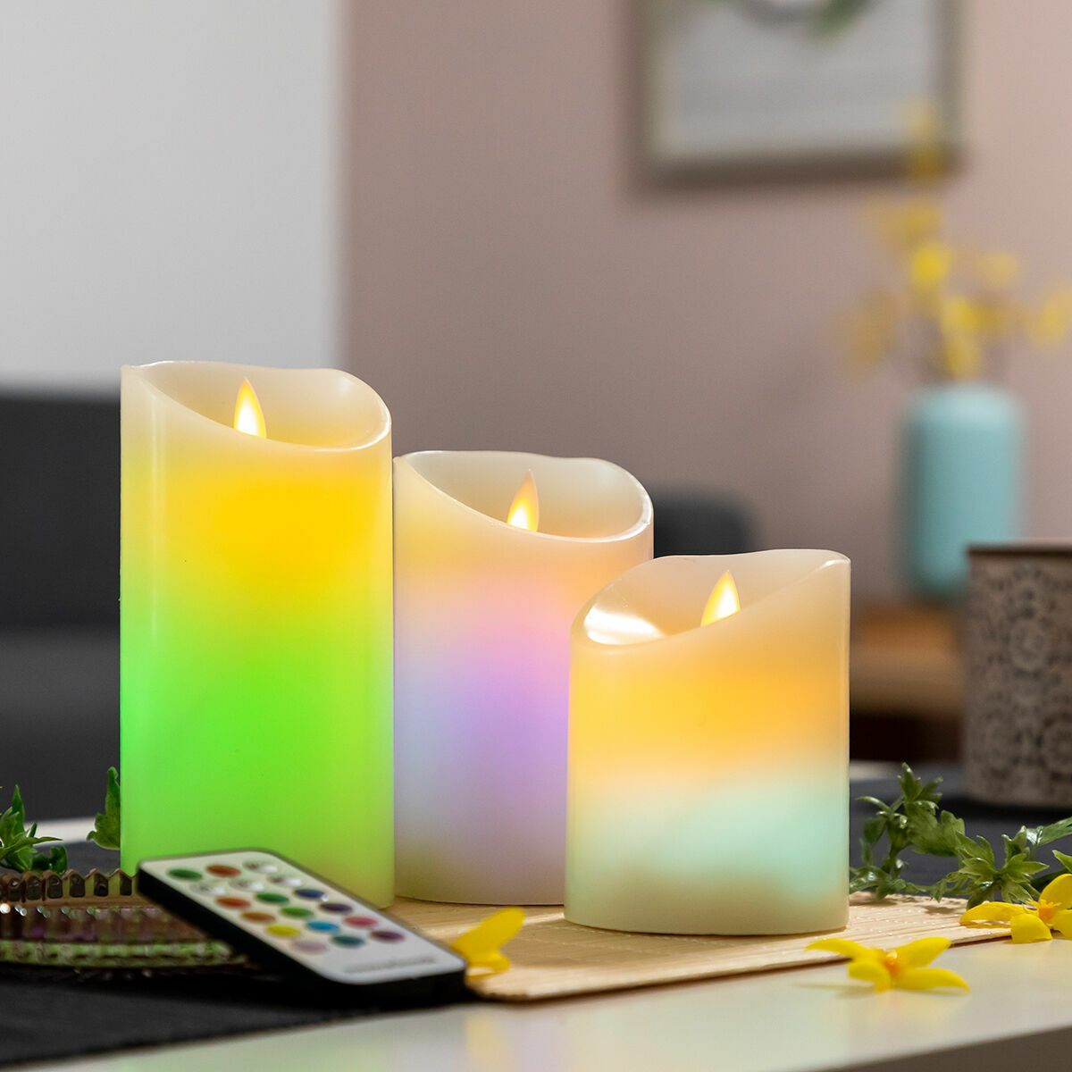 Velas LED Multicor Efeito Chama com Comando 3 Unidades