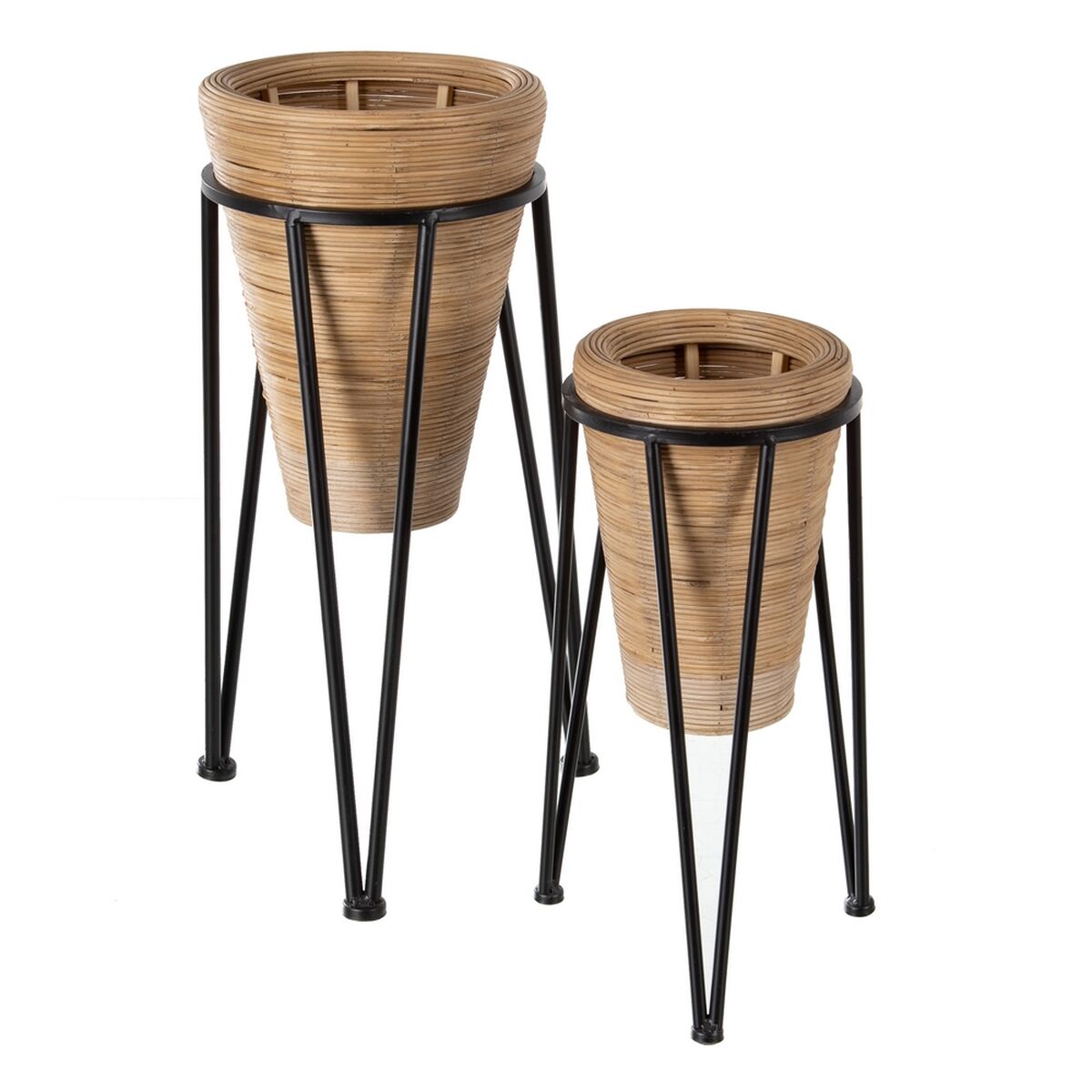 Conjunto de vasos 34 x 34 x 58 cm Natural Preto Metal Bambu (2 Unidades)