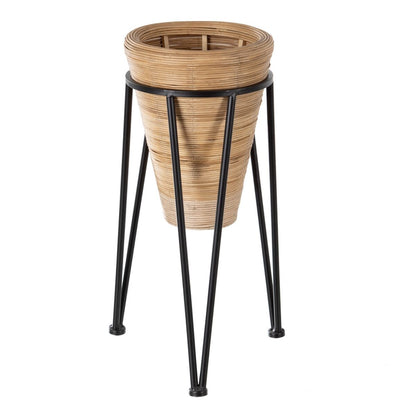 Conjunto de vasos 34 x 34 x 58 cm Natural Preto Metal Bambu (2 Unidades)