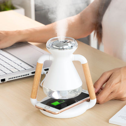 Humidificador Difusor de Aromas e Carregador Sem Fios 3 em 1