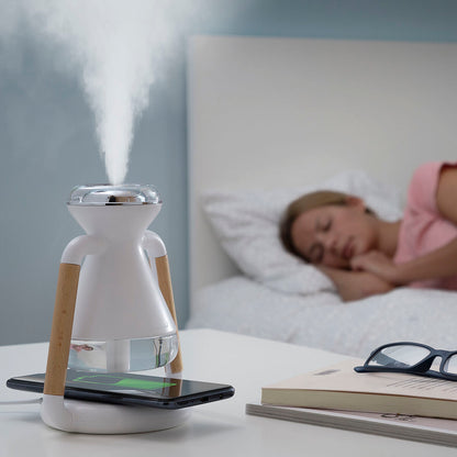 Humidificador Difusor de Aromas e Carregador Sem Fios 3 em 1