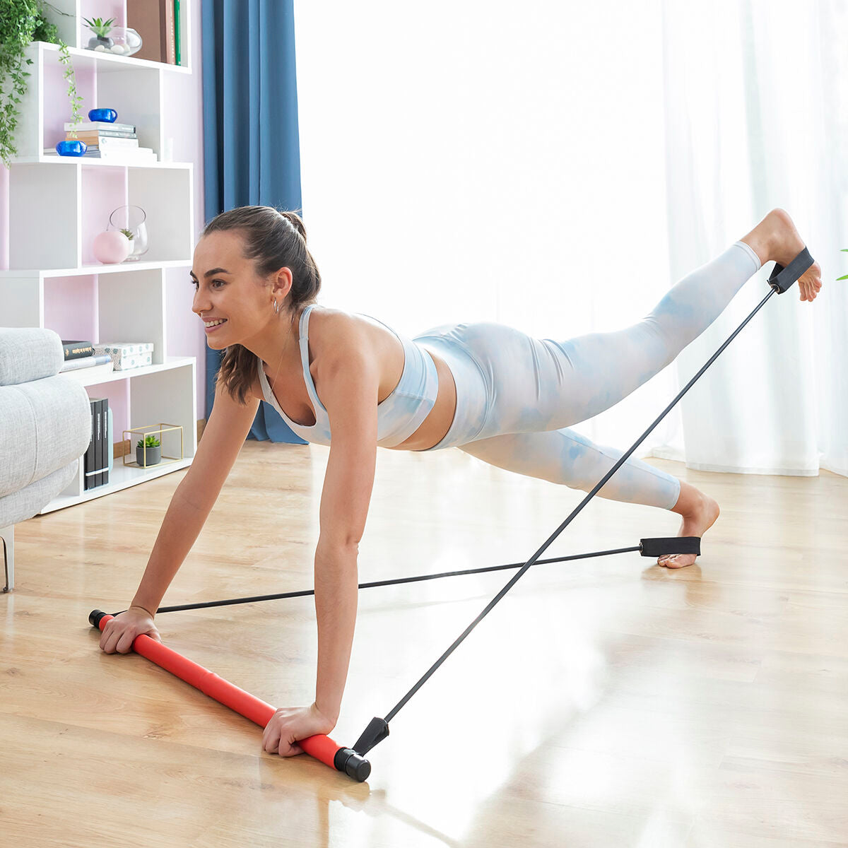 Barra de Fitness com Elásticos e Guia de Exercícios Resibar InnovaGoods